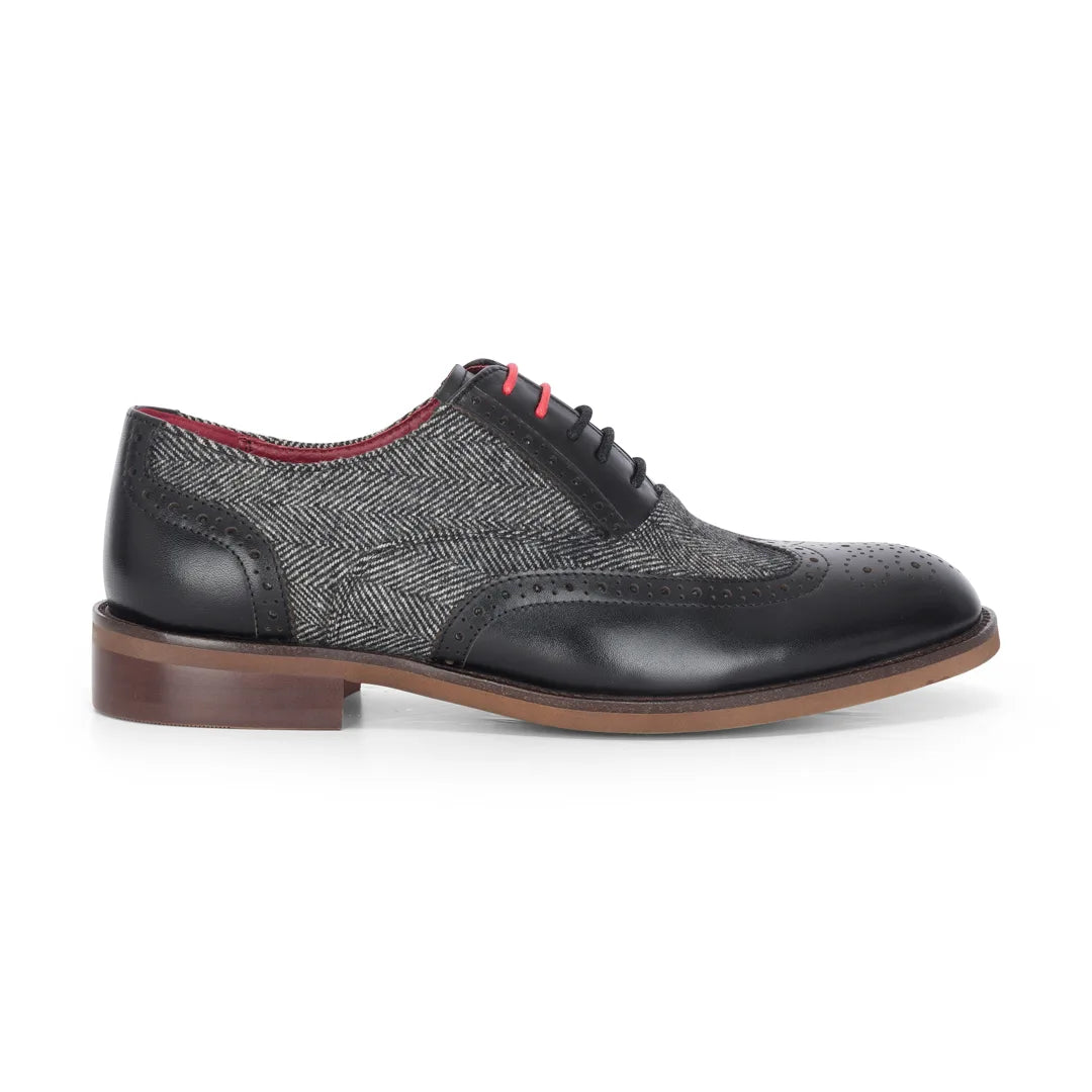 Albert - Miesten mustat nahkaiset tweed-koristeiset brogue-kengät
