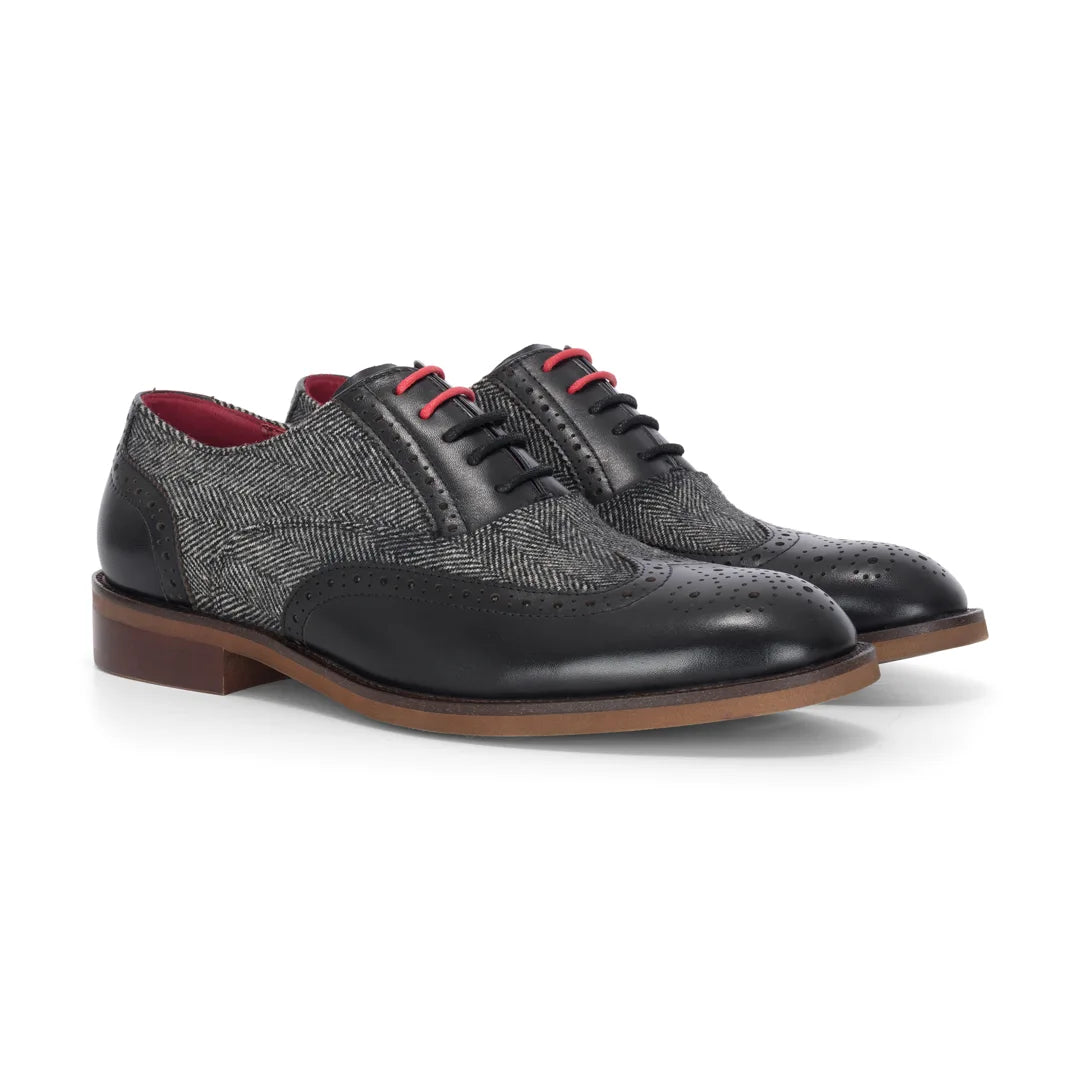 Albert - Miesten mustat nahkaiset tweed-koristeiset brogue-kengät