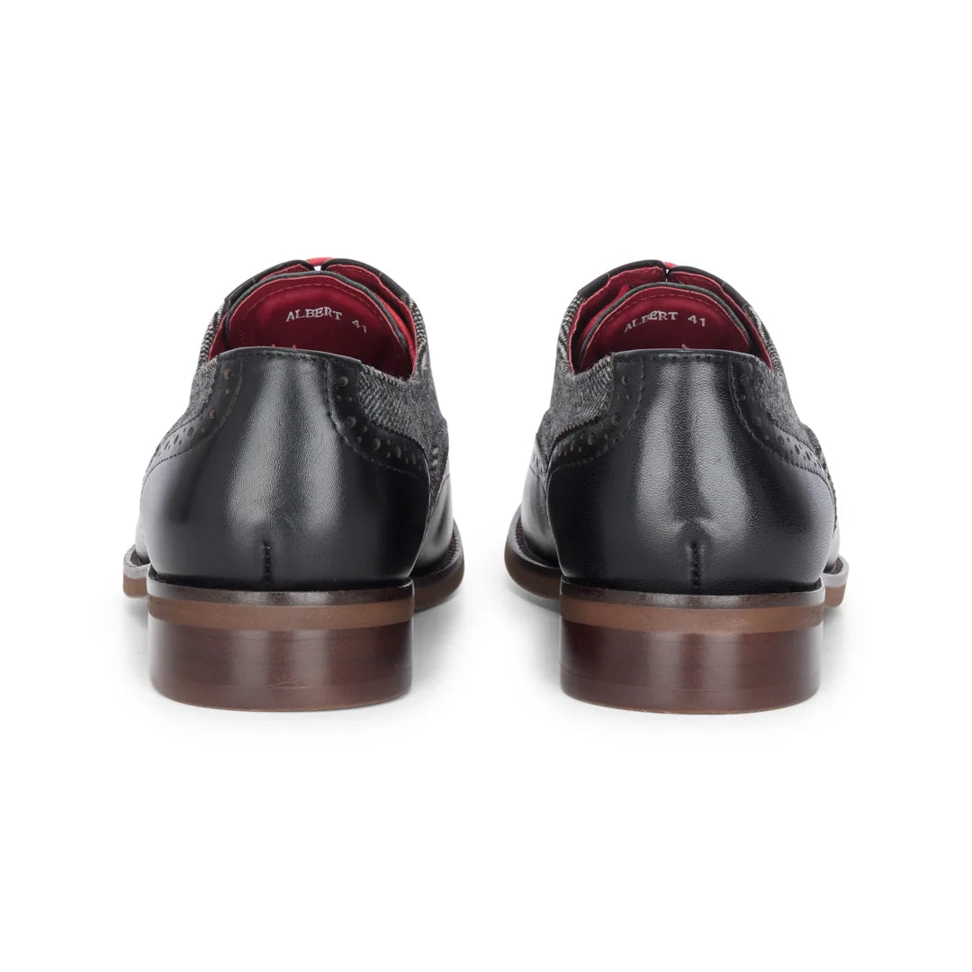 Albert - Miesten mustat nahkaiset tweed-koristeiset brogue-kengät