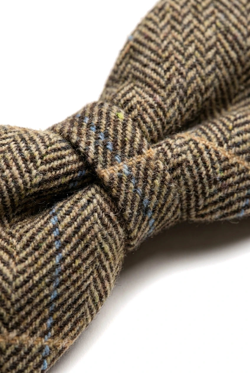 Albert - Miesten ruskea kalanruotokuvioinen tweed-ruutuinen rusetti