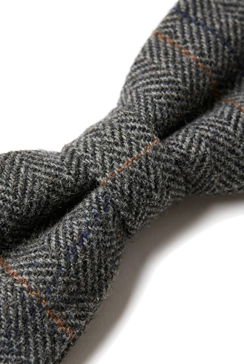 Albert - Miesten harmaa kalanruotokuvioinen tweed-ruutuinen rusetti