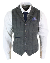 Cavani Albert - Miesten klassinen tweed-kuvioinen kalanruotokuvioinen ruudullinen ruskeanharmaa kapea istuvuus vintage-liivi - hiilenharmaa