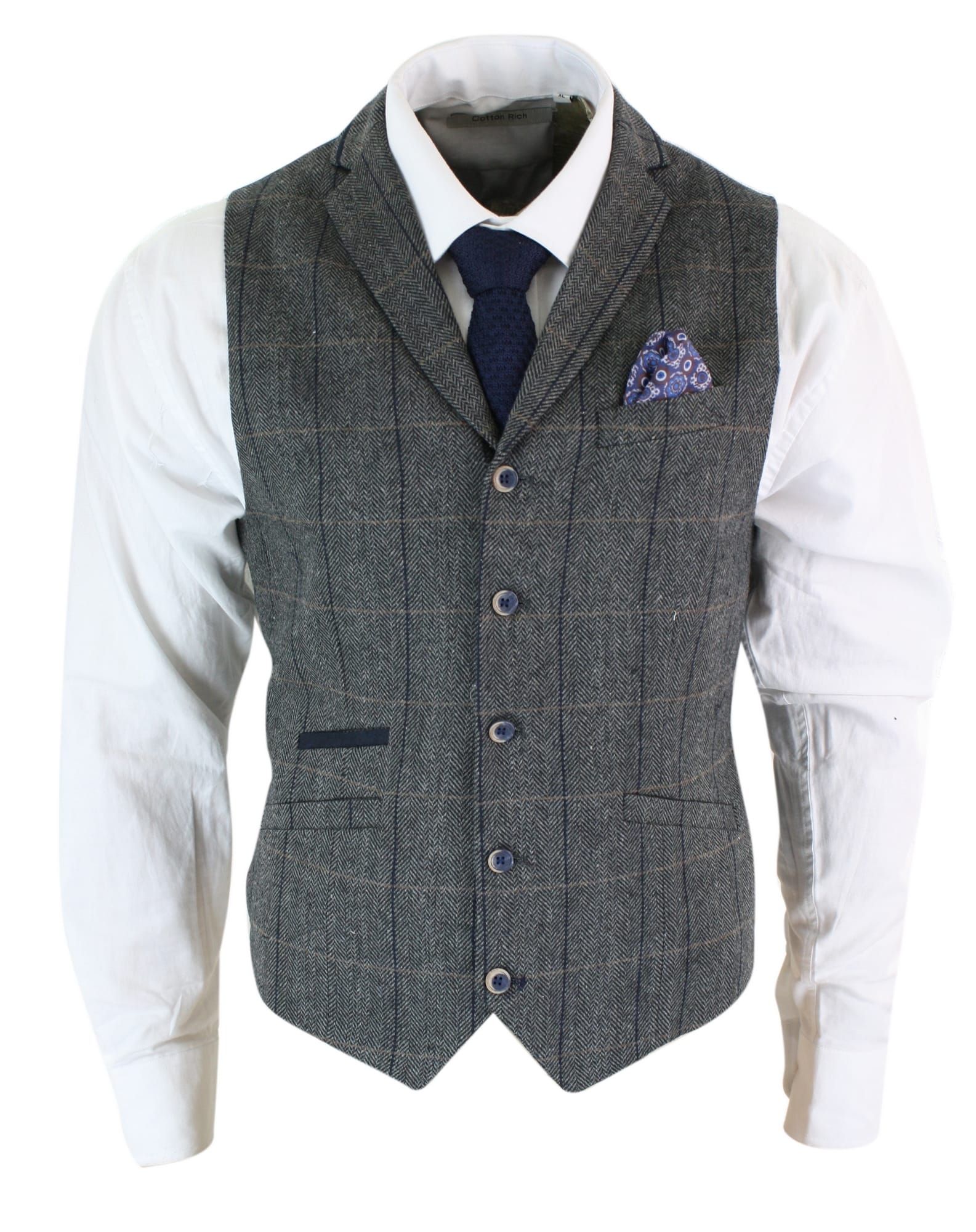 Cavani Albert - Miesten klassinen tweed-kuvioinen kalanruotokuvioinen ruudullinen ruskeanharmaa kapea istuvuus vintage-liivi - hiilenharmaa