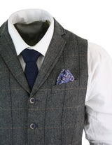 Cavani Albert - Miesten klassinen tweed-kuvioinen kalanruotokuvioinen ruudullinen ruskeanharmaa kapea istuvuus vintage-liivi - hiilenharmaa
