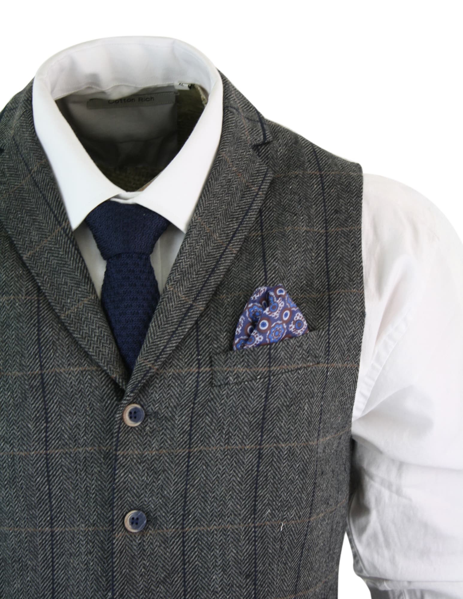 Cavani Albert - Miesten klassinen tweed-kuvioinen kalanruotokuvioinen ruudullinen ruskeanharmaa kapea istuvuus vintage-liivi - hiilenharmaa