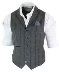 Cavani Albert - Miesten klassinen tweed-kuvioinen kalanruotokuvioinen ruudullinen ruskeanharmaa kapea istuvuus vintage-liivi - hiilenharmaa