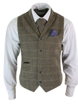 Cavani Albert - Miesten klassinen tweed-kuvioinen kalanruotokuvioinen ruudullinen ruskeanharmaa kapea istuvuus vintage-liivi - ruskea
