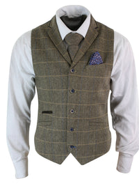 Cavani Albert - Miesten klassinen tweed-kuvioinen kalanruotokuvioinen ruudullinen ruskeanharmaa kapea istuvuus vintage-liivi - ruskea