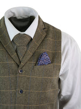 Cavani Albert - Miesten klassinen tweed-kuvioinen kalanruotokuvioinen ruudullinen ruskeanharmaa kapea istuvuus vintage-liivi - ruskea