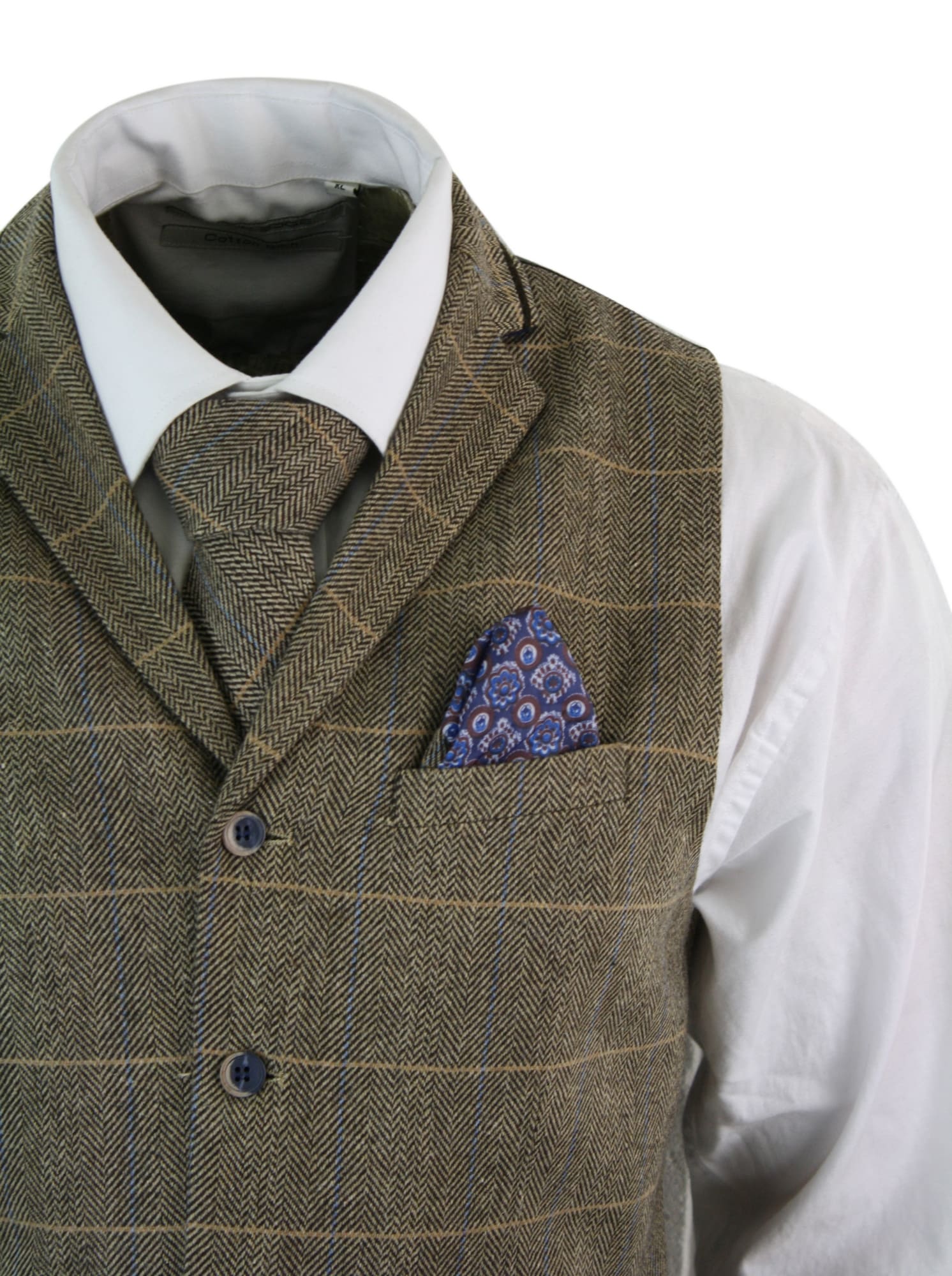 Cavani Albert - Miesten klassinen tweed-kuvioinen kalanruotokuvioinen ruudullinen ruskeanharmaa kapea istuvuus vintage-liivi - ruskea