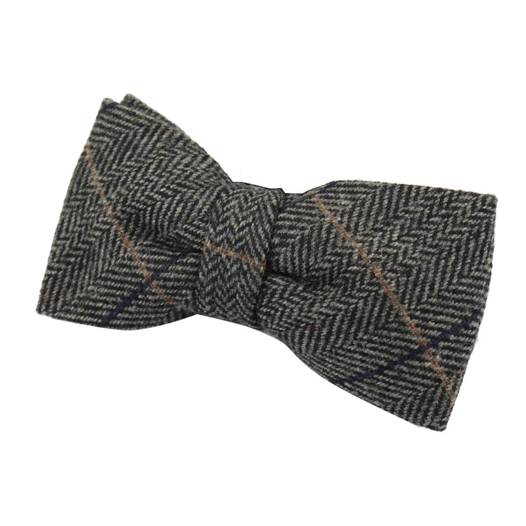 Albert - Miesten harmaa kalanruotokuvioinen tweed-ruutuinen rusetti
