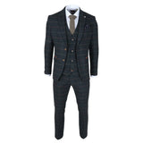 Archer - Miesten laivastonsininen ruutukuvioinen kalanruotokuvioinen tweed-puku, kolmiosainen