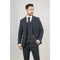 Archer - Miesten laivastonsininen ruutukuvioinen kalanruotokuvioinen tweed-puku, kolmiosainen