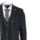Archer - Miesten laivastonsininen ruutukuvioinen kalanruotokuvioinen tweed-puku, kolmiosainen