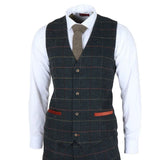 Archer - Miesten laivastonsininen ruutukuvioinen kalanruotokuvioinen tweed-puku, kolmiosainen