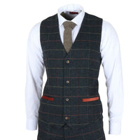 Archer - Miesten laivastonsininen ruutukuvioinen kalanruotokuvioinen tweed-puku, kolmiosainen