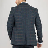 Archer - Miesten laivastonsininen ruutukuvioinen kalanruotokuvioinen tweed-puku, kolmiosainen