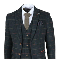 Archer - Miesten laivastonsininen ruutukuvioinen kalanruotokuvioinen tweed-puku, kolmiosainen