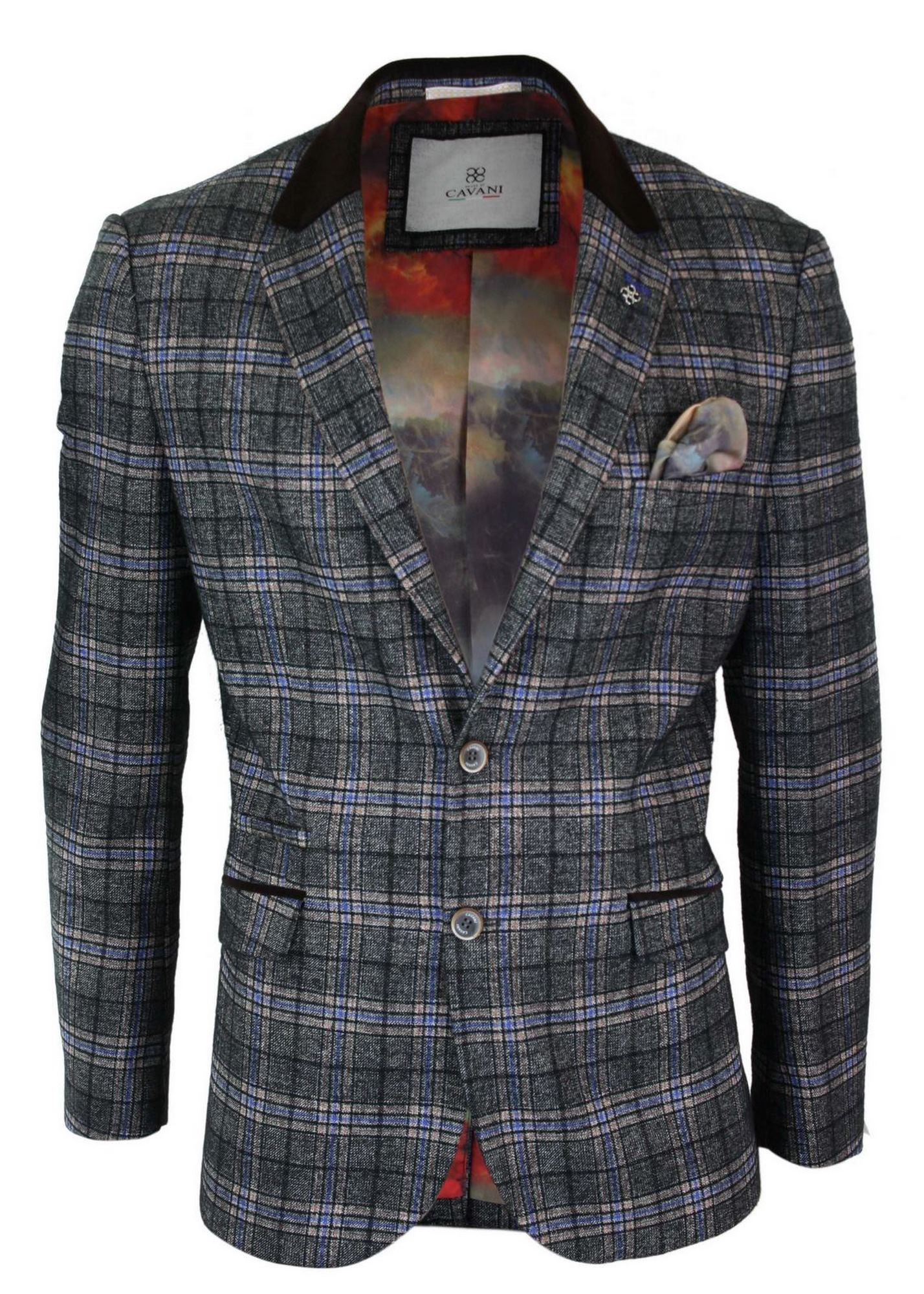 Cavani Archie - Miesten Vintage Tweed Ruutubleiseri - Musta