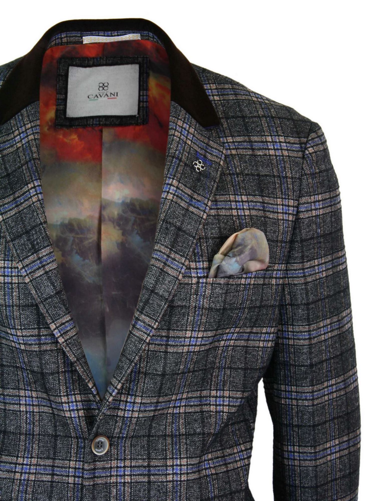 Cavani Archie - Miesten Vintage Tweed Ruutubleiseri - Musta