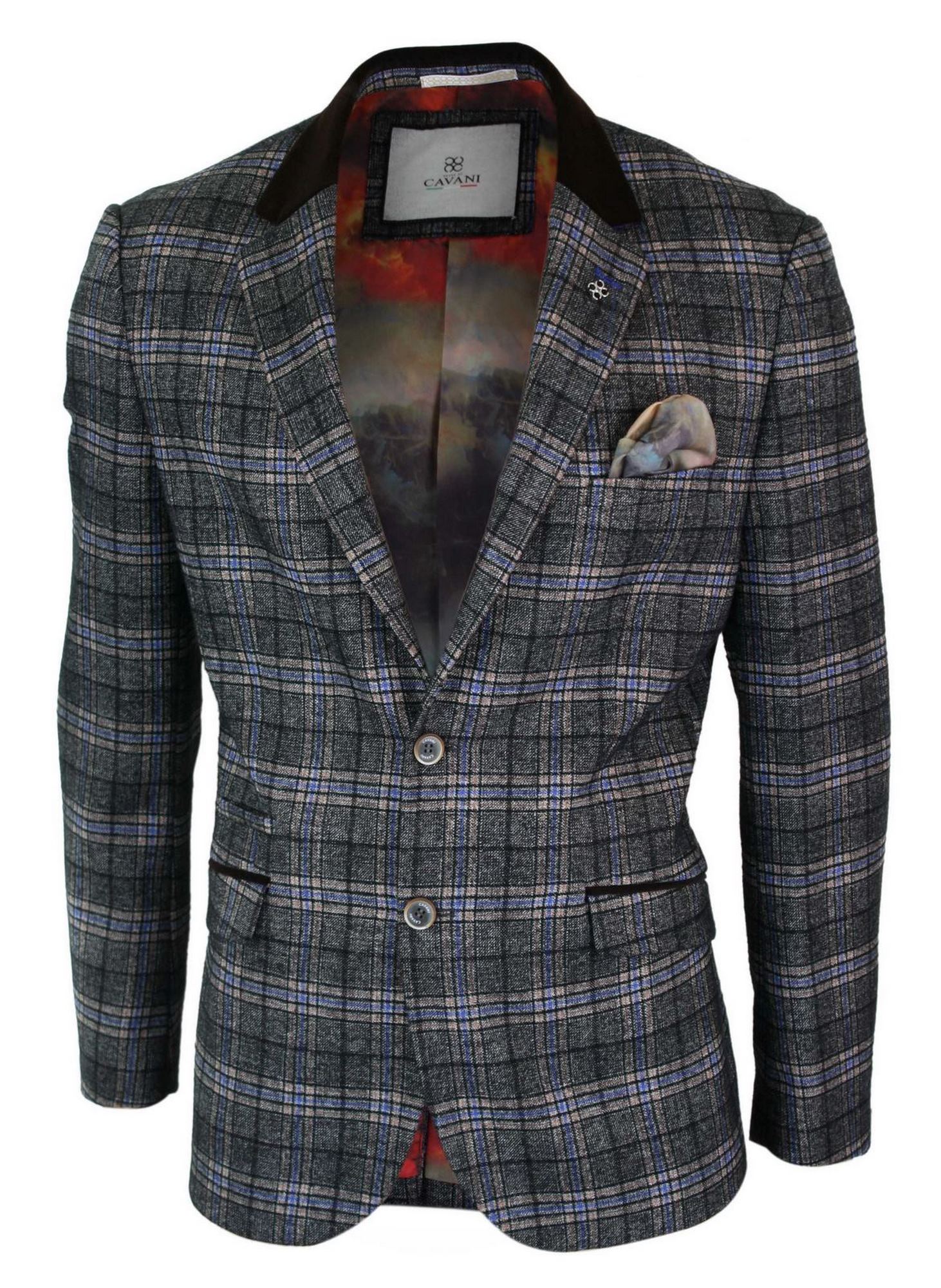 Cavani Archie - Miesten Vintage Tweed Ruutubleiseri - Musta