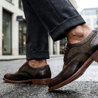 Arlo - Miesten ruskeat nahkaiset tweed-brogue-kengät