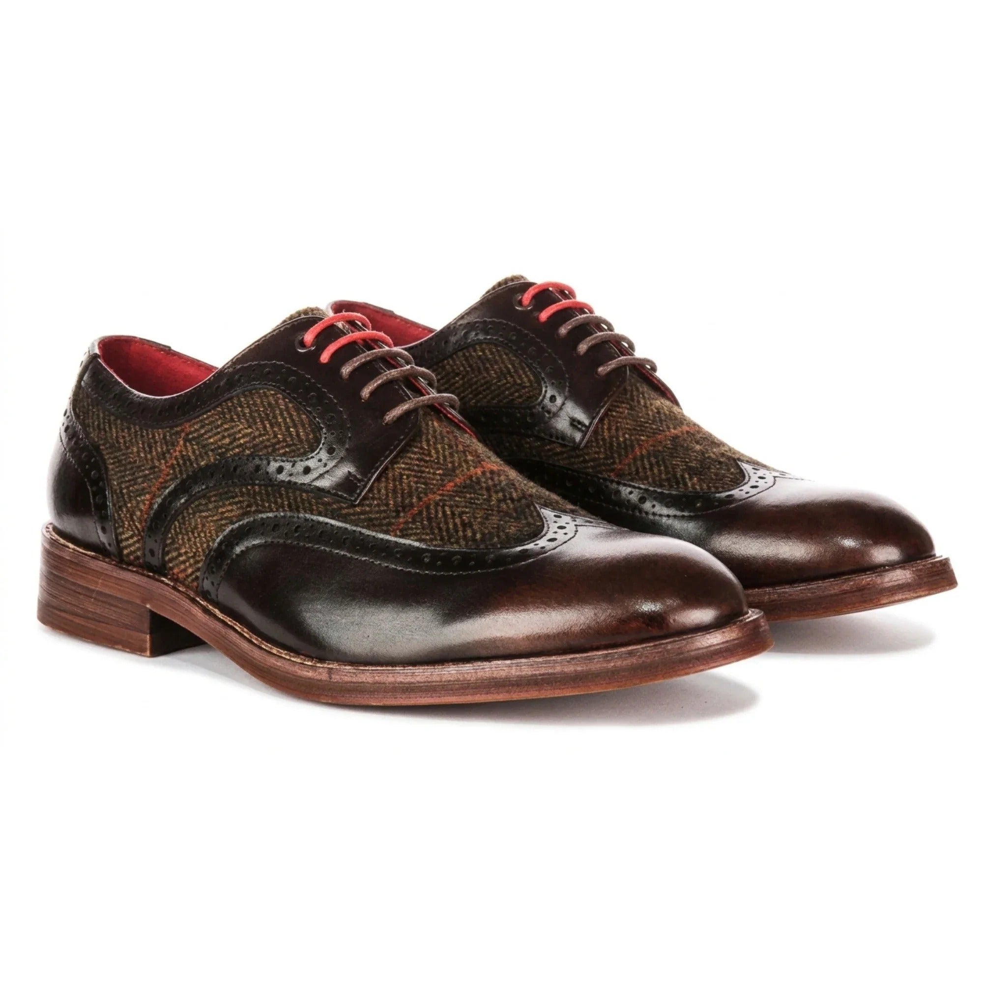 Arlo - Miesten ruskeat nahkaiset tweed-brogue-kengät