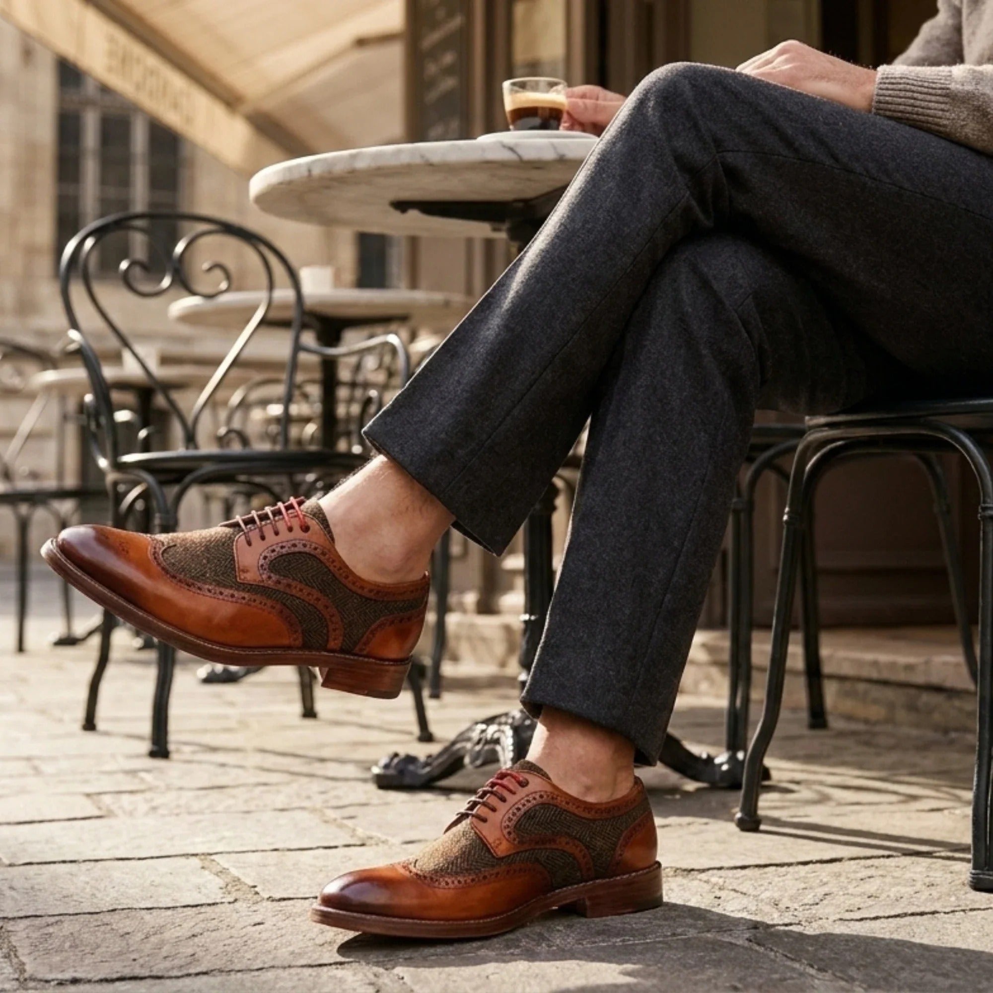 Arlo - Miesten ruskeat nahkaiset tweed-brogue-kengät