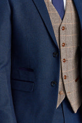 Arthur Navy -puku ja Harris Brown -kontrastivärinen tweed-liivi