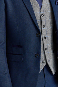 Arthur Navy -puku ja Harrisin harmaa kontrastivärinen tweed-liivi