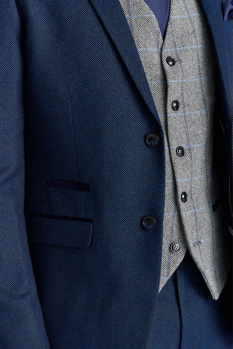 Arthur Navy -puku ja Harrisin harmaa kontrastivärinen tweed-liivi