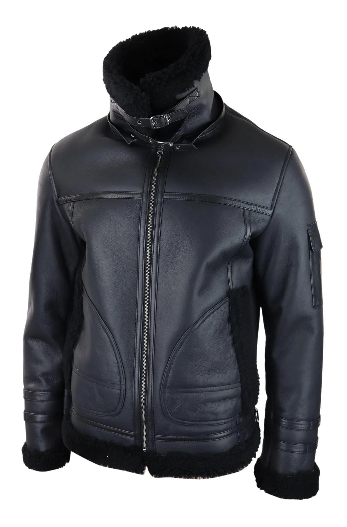 Miesten lampaannahkatakki vetoketjulla, musta talvitakki, lämmin turkis