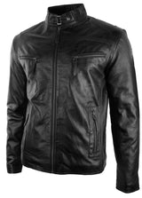 Miesten nahkatakki, biker-tyylinen, vintage-tyylinen, musta, vetoketjullisilla taskuilla, rento ja istuva - musta