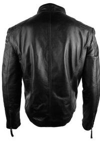 Miesten nahkatakki, biker-tyylinen, vintage-tyylinen, musta, vetoketjullisilla taskuilla, rento ja istuva - musta