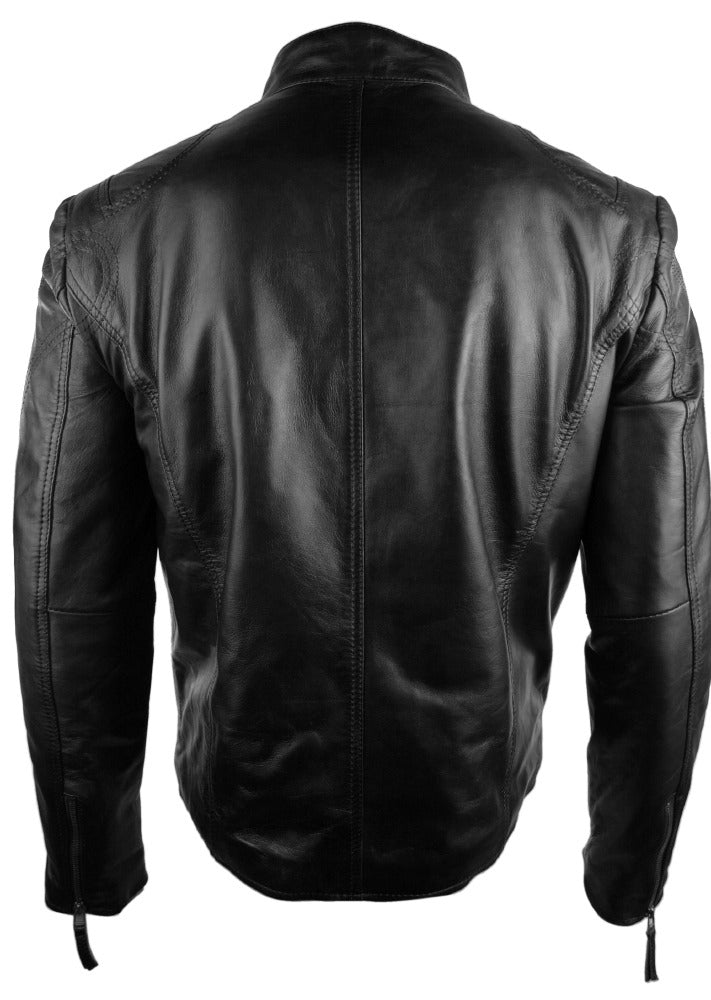Miesten nahkatakki, biker-tyylinen, vintage-tyylinen, musta, vetoketjullisilla taskuilla, rento ja istuva - musta