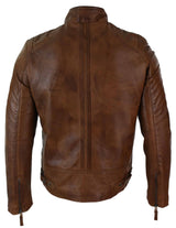 Miesten nahkatakki, biker-tyylinen, vintage-tyylinen, musta, vetoketjullisilla taskuilla, rento istuvuus - ruskea