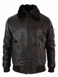 Miesten toppatakki aidosta nahasta, pilottiturkiskauluksella, musta, vintage-ruskea