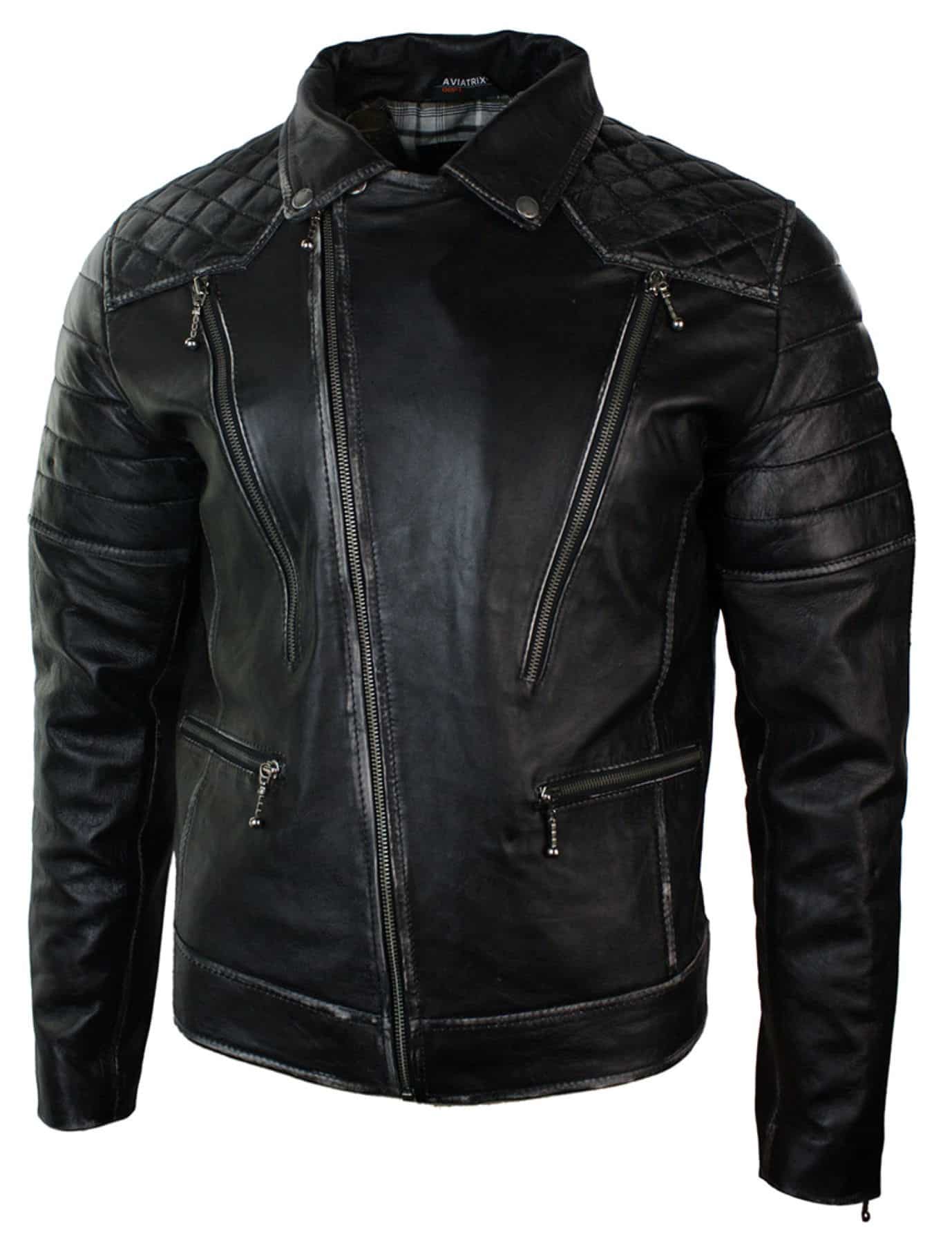 Aitoa nahkaa, Punk Rock -ristivetoketjullinen miesten biker-takki, vintage-retroefekti