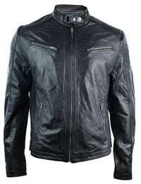 Aitoa nahkaa, istuva retrotyylinen vetoketjullinen miesten biker-takki, ruskea, Nevada, Timber Black, urbaani-musta