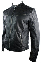 Aitoa nahkaa, istuva retrotyylinen vetoketjullinen miesten biker-takki, ruskea, Nevada, Timber Black, urbaani-musta