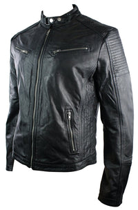 Aitoa nahkaa, istuva retrotyylinen vetoketjullinen miesten biker-takki, ruskea, Nevada, Timber Black, urbaani-musta