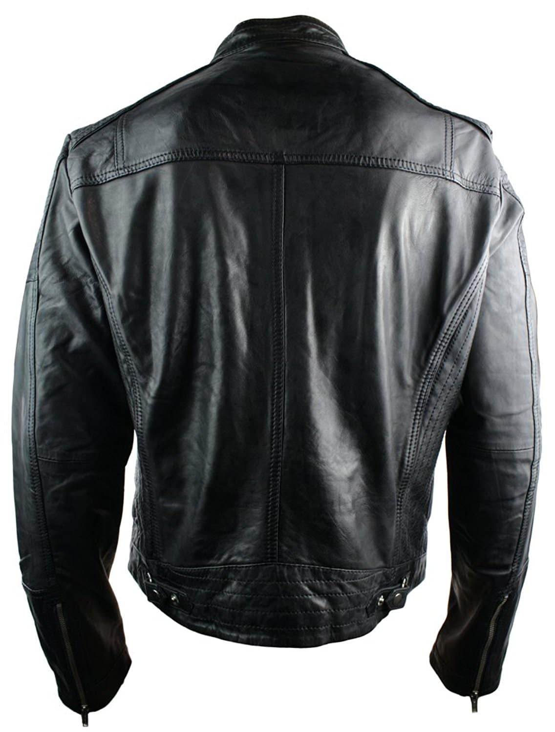 Aitoa nahkaa, istuva retrotyylinen vetoketjullinen miesten biker-takki, ruskea, Nevada, Timber Black, urbaani-musta