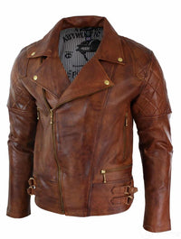 Aitoa nahkaa, kapea istuvuus, ristivetoketjullinen retro-vintage-ruskea biker-punk-rock-miesten takki - Nevada Timber