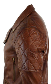 Aitoa nahkaa, kapea istuvuus, ristivetoketjullinen retro-vintage-ruskea biker-punk-rock-miesten takki - Nevada Timber