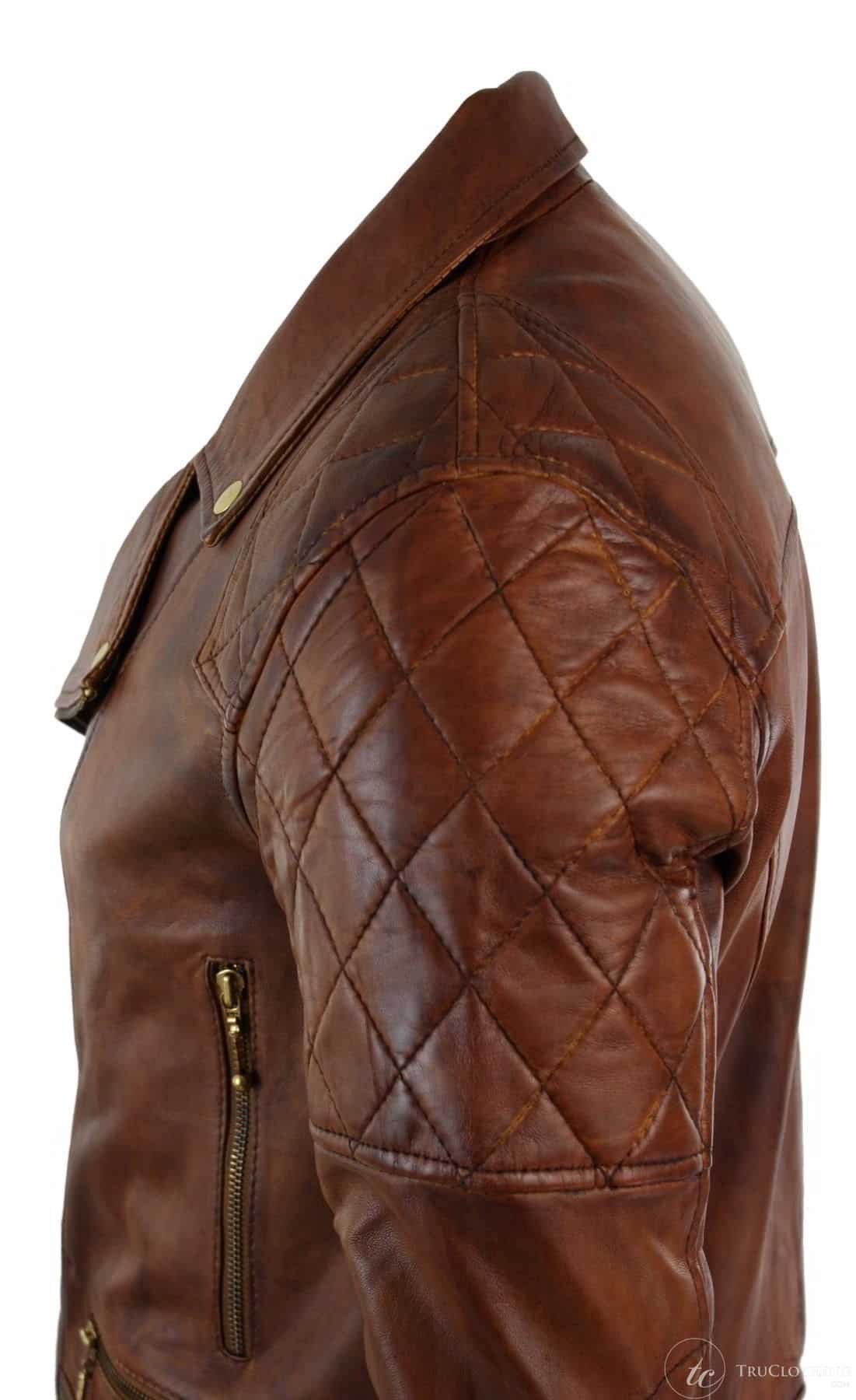 Aitoa nahkaa, kapea istuvuus, ristivetoketjullinen retro-vintage-ruskea biker-punk-rock-miesten takki - Nevada Timber