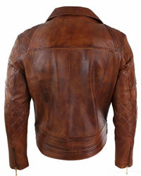 Aitoa nahkaa, kapea istuvuus, ristivetoketjullinen retro-vintage-ruskea biker-punk-rock-miesten takki - Nevada Timber