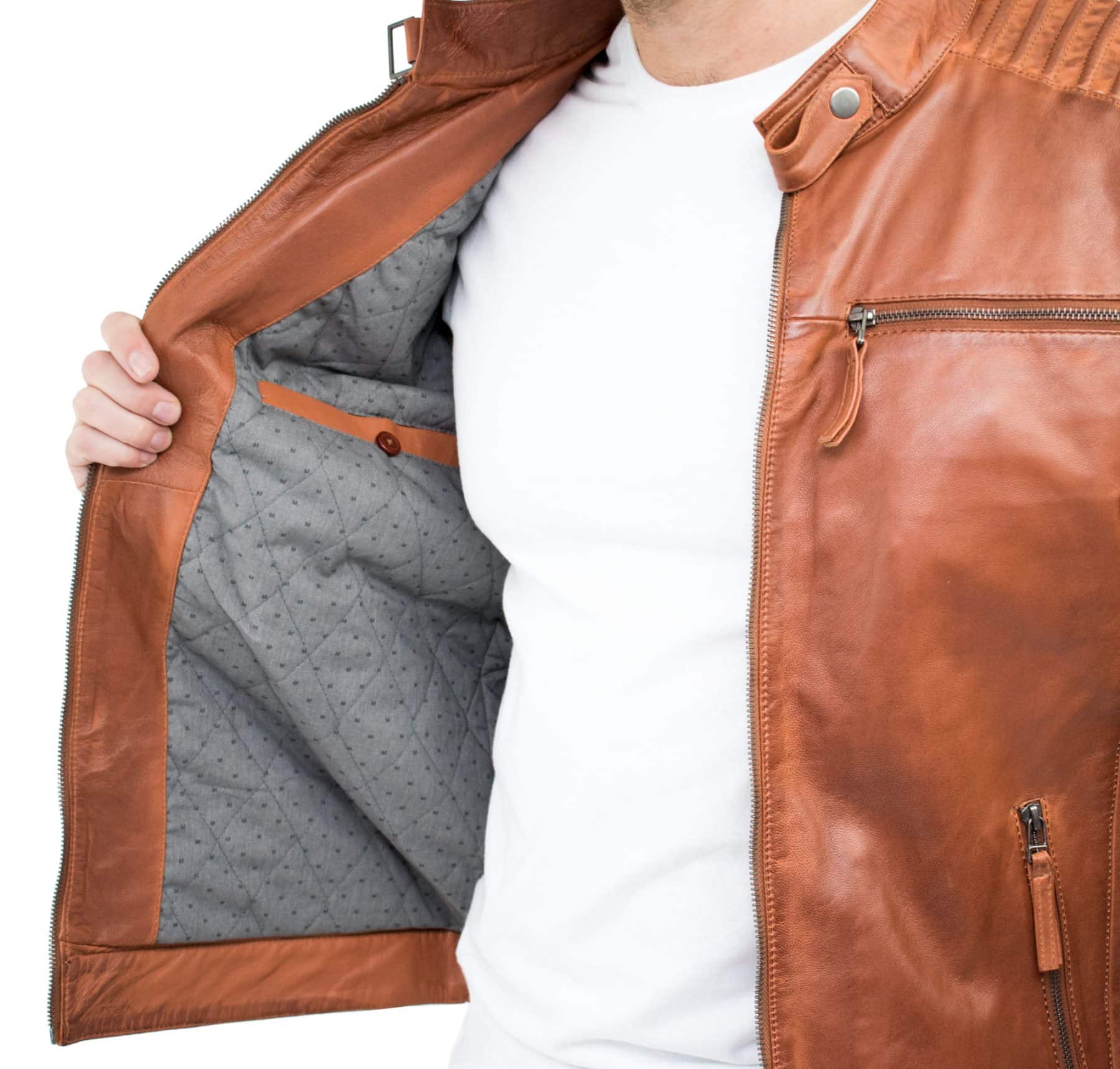 Aitoa nahkaa, Slim Fit, ruskeanruskea, pesty vintage-miesten takki, vetoketjullinen, rento