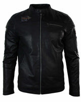 Aitoa nahkaa miesten musta Slim Fit Retro Vintage Casual Biker -tyylinen takki, merkit