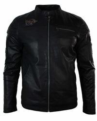 Aitoa nahkaa miesten musta Slim Fit Retro Vintage Casual Biker -tyylinen takki, merkit
