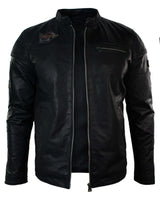 Aitoa nahkaa miesten musta Slim Fit Retro Vintage Casual Biker -tyylinen takki, merkit